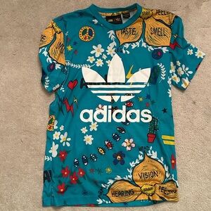 adidas x Pharrell Williams Vibrant Teal Graphic Doodle Tee